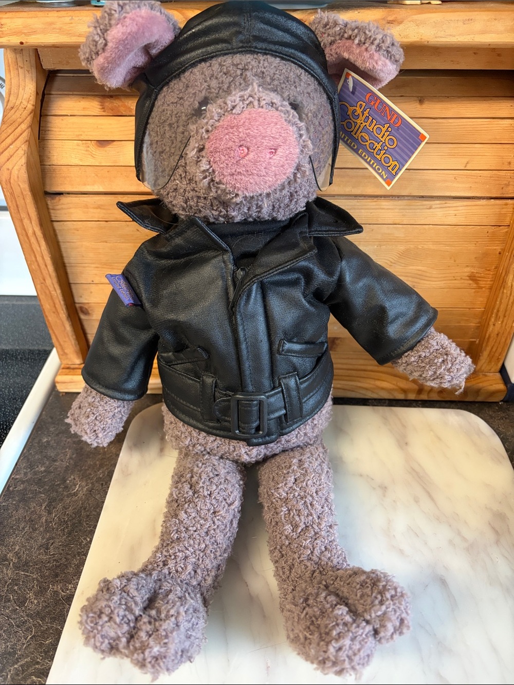 Gund Studio Collection Limited Edition Plush Pig in Black Biker Jacket